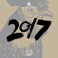 Calligraphy 2017 Happy New Year sign card Rooster.