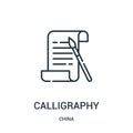 calligraphy icon vector from china collection. Thin line calligraphy outline icon vector illustration. Linear symbol for use on