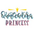 Calligraphy for Latin American girl birthday celebration, Quinceanera princess. Colored spanish lettering with crown