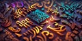 Calligraphy pattern made of magic calligraphy runes. Horizontal glowing background