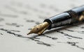 Calligraphy Pen With a Sheet of Handwritten Paper. Classic Fountain Pen Royalty Free Stock Photo