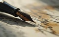 Calligraphy Pen With a Sheet of Handwritten Paper. Classic Fountain Pen Royalty Free Stock Photo