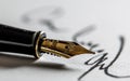 Calligraphy Pen With a Sheet of Handwritten Paper. Classic Fountain Pen Royalty Free Stock Photo