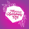 Calligraphy phrase Happy Valentine s Day with flourishes and Hearts. Card Vector Valentines Day Hand Drawn lettering Royalty Free Stock Photo