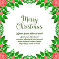 Calligraphy poster of merry christmas, with crowd of leaf floral frame. Vector