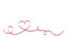 Calligraphy Red Heart Ribbon on White background. Red curved band with heart.