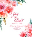 Calligraphy Save The Date. Watercolor Flowers Invitation Modern Calligraphy. Save The Date Calligraphy