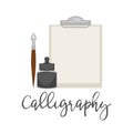 Calligraphy simple tools isolated cartoon illustrations on poster Royalty Free Stock Photo