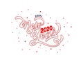 Calligraphy text Happy New Year 2020 in line art on white background for celebration. Can be used as greeting card design Royalty Free Stock Photo