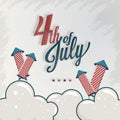 Calligraphy text 4th Of July with firework rocket on texture cloudy background