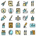 Calligraphy tools icons set vector flat Royalty Free Stock Photo