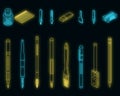 Calligraphy tools icons set vector neon Royalty Free Stock Photo