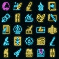 Calligraphy tools icons set vector neon Royalty Free Stock Photo
