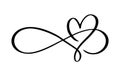 Calligraphy vector heart and sign forever valentine day. Infinity love romantic symbol logo linked, join, passion and Royalty Free Stock Photo