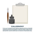 Calligraphy workshop promotional poster with empty pad and old-fashioned pen Royalty Free Stock Photo