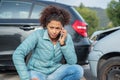 Calling ambulance first aid after bad cars pile up Royalty Free Stock Photo