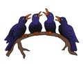 4 calling birds ready to sing the 12 days of Christmas Royalty Free Stock Photo