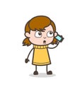 Calling with Phone - Cute Cartoon Girl Illustration Royalty Free Stock Photo
