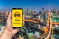 Calling Taxi message on a mobile phone screen