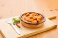Callos a la madrilena stewed in a clay pot, typical Spanish food.