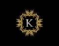 Calligraphic Badge K Letter Logo. Luxury Gold vintage emblem with beautiful classy floral ornament. Vintage Frame design Vector
