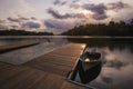 kayak on lake with dingy