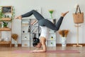 Calm of Attractive asian Woman practice yoga ForearM stand or pinCha yoga to breathing meditation at home Feeling so comfortable Royalty Free Stock Photo