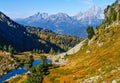 Calm autumn Alps mountain lake with clear transparent water and reflections. Spiegelsee or Mirror Lake, Reiteralm, Steiermark, Royalty Free Stock Photo