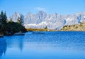 Calm autumn Alps mountain lake with clear transparent water and reflections. Spiegelsee or Mirror Lake, Reiteralm, Steiermark, Royalty Free Stock Photo