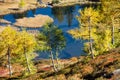 Calm autumn Alps mountain lake with clear transparent water and reflections. Untersee lake, Reiteralm, Steiermark, Austria