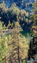 Calm autumn Alps mountain lake with clear transparent water and reflections. Untersee lake, Reiteralm, Steiermark, Austria