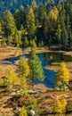 Calm autumn Alps mountain lake with clear transparent water and reflections. Untersee lake, Reiteralm, Steiermark, Austria