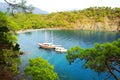 Calm bay with sail boat. Turkey Royalty Free Stock Photo