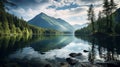 Calm and beautiful lake view with clouds and hills Royalty Free Stock Photo