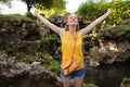 calm beautiful smiling young woman with enjoying fresh air outdoors