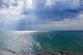 Calm blue sea in cloudy weather. Royalty Free Stock Photo