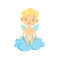 Calm Boy Baby Cupid On Cloud, Winged Toddler In Diaper Adorable Love Symbol Cartoon Character Royalty Free Stock Photo