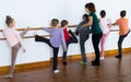 calm boys and girls rehearsing ballet dance in studio Royalty Free Stock Photo