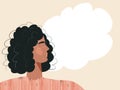 Calm breathing woman with closed eyes African american female character practice deep breathing. Young modern girl doing