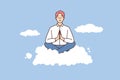 Calm businessman meditate on cloud