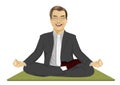 Calm businessman meditating in lotus pose