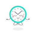 Calm cartoon clock levitating in lotus pose Royalty Free Stock Photo