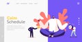 Calm Character Office Worker Meditating at Workplace Landing Page Template. Relaxed Businessman Doing Yoga in Office