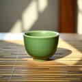 Single Green Tea Cup on Bamboo Mat Royalty Free Stock Photo