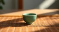 Single Green Tea Cup on Bamboo Mat Royalty Free Stock Photo