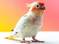 A calm cockatiel perched, isolated on white background Royalty Free Stock Photo