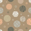 Calm colorful circles with striped and waves decoration on a beige background. Seamless abstract geometry pattern. Royalty Free Stock Photo