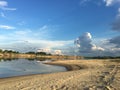 Calm countyside river with a sandy coast