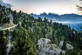 Calm dawn at Sassolungo in the Dolomites