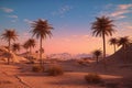 Calm desert view with palm trees